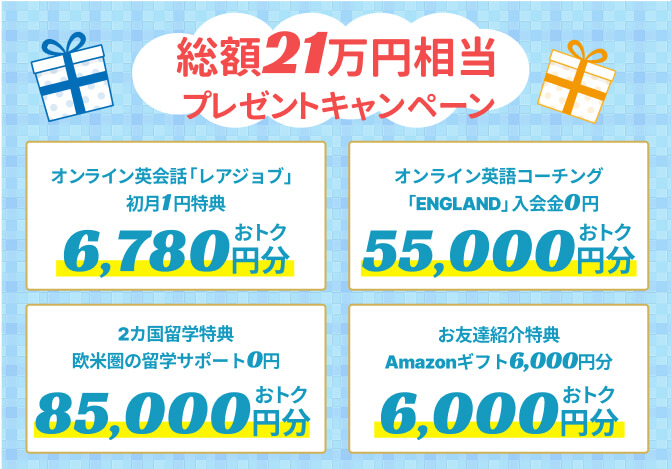 総額21万円相当
プレゼントキャンペーン
